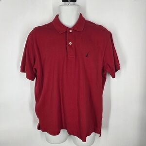 Nautica Men's Polo Shirt Medium M Solid Red 100% Cotton Short Sleeve Pique